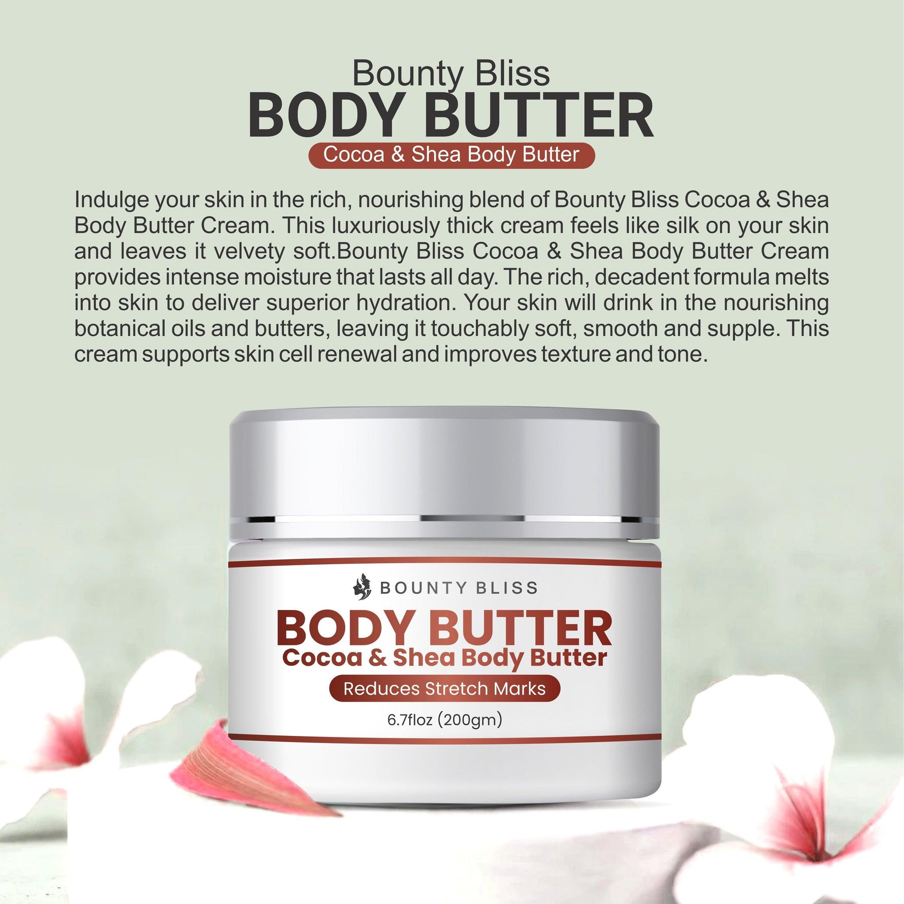 Bounty Bliss Cocoa & Shea Body Butter Stretch Mark Cream - Nourish & Smooth Skin Care - 200gm