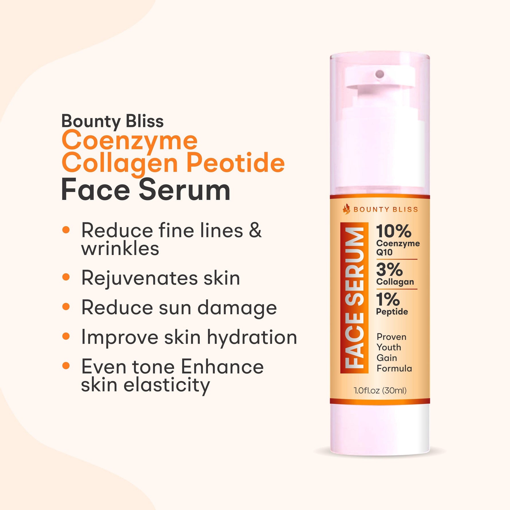 Bounty Bliss Coenzyme Collagen Peotide Face Serum for Hydrates, Brightens & Evens tone Skin, Boosts Collagen & Corrects Hyperpigmentation Oily, Dry, Sensitive & Combination Skin - 30ml