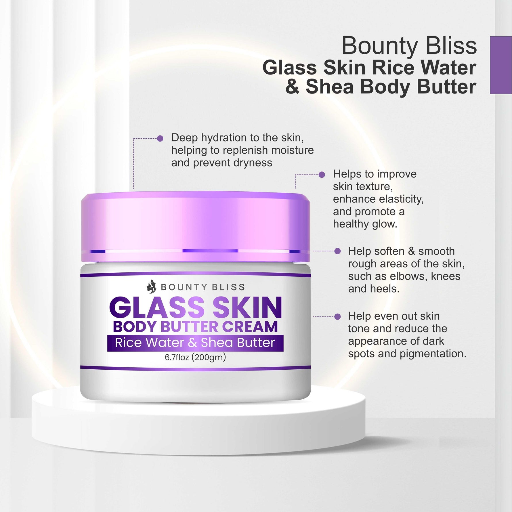 Bounty Bliss Glass Skin Rice Water & Shea Body Butter - Hydrate and Glow Naturally - 200gm