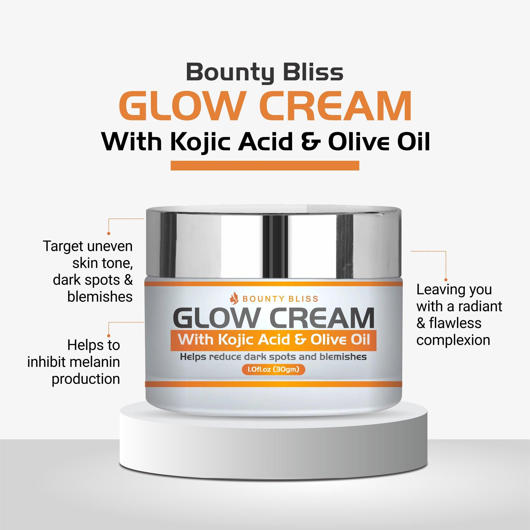 Bounty Bliss Glow Cream With Kojic Acid & Olive Oil Advanced Dark Spots & Pigmentation Removal Cream - 30gm