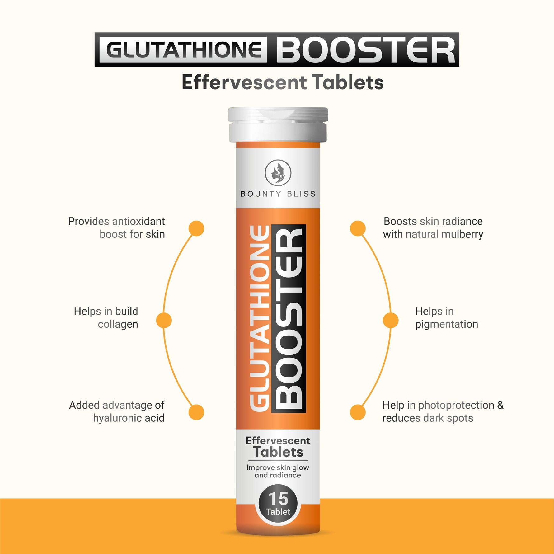 Bounty Bliss Glutathione Booster Effervescent Tablets L-Glutathione Tablets - 15 Tablets