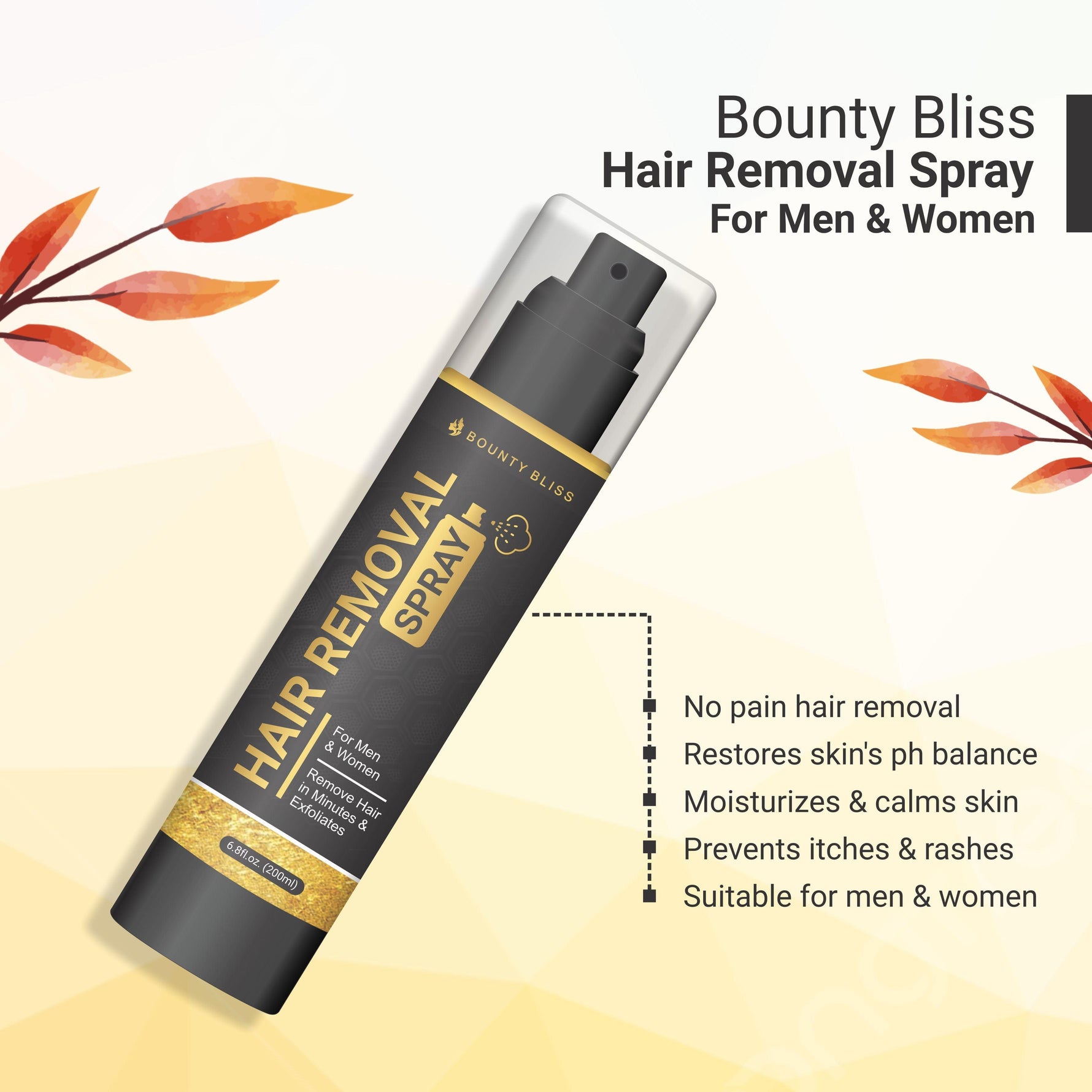 Bounty Bliss Hair Removal Spray for Men & Women | Quick & Gentle Depilatory | 200 ml