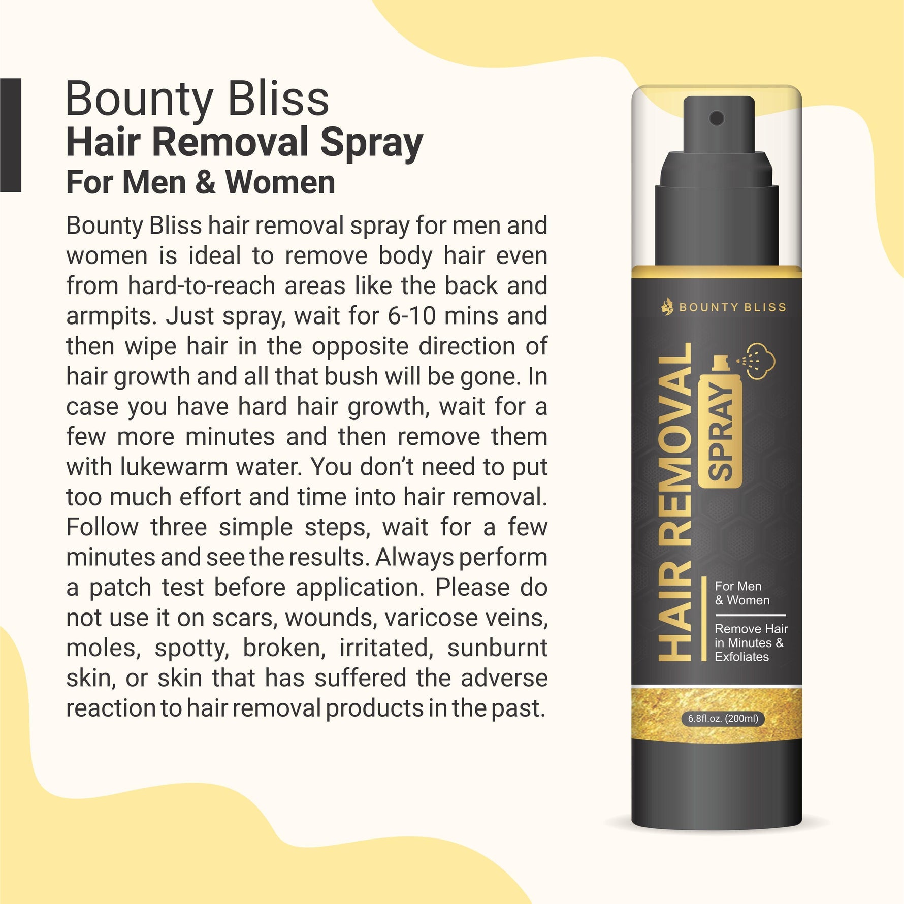 Bounty Bliss Hair Removal Spray for Men & Women | Quick & Gentle Depilatory | 200 ml