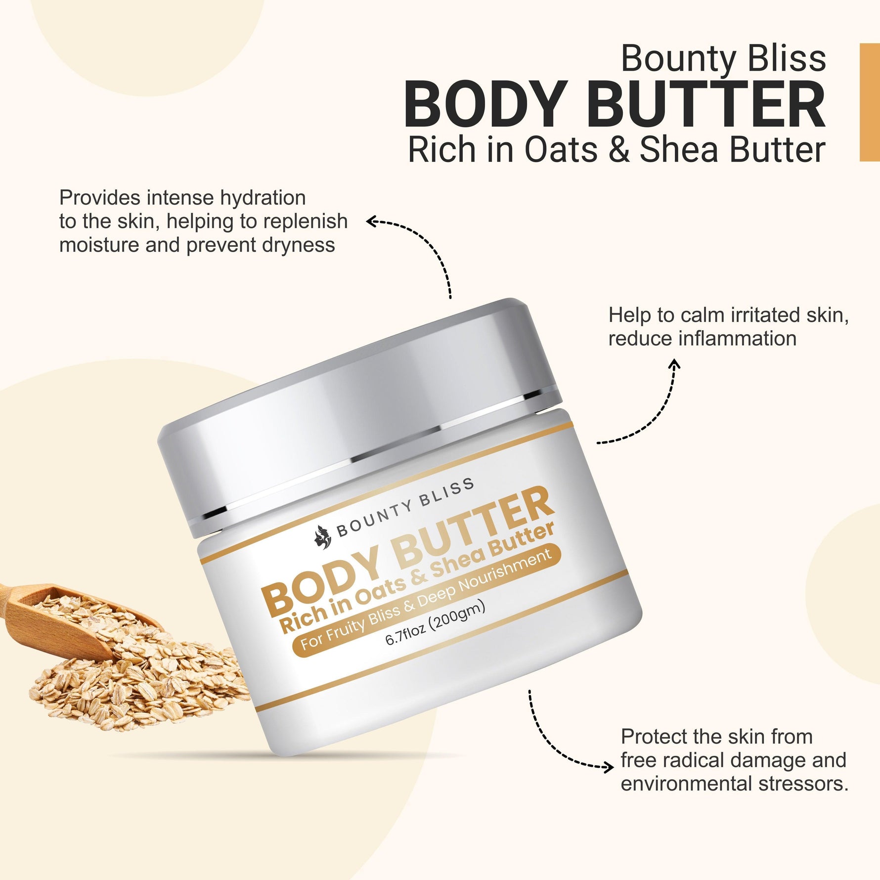 Bounty Bliss Oats & Shea Body Butter Cream - Nourishing Moisturizer for Soft, Smooth Skin