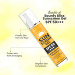 Bounty Bliss Sunscreen Gel SPF 50+++ Broad Spectrum UVA/UVB Blue light protect No White Cast Water resistant, Ultra light & Non sticky Oily, Dry & Sensitive Skin