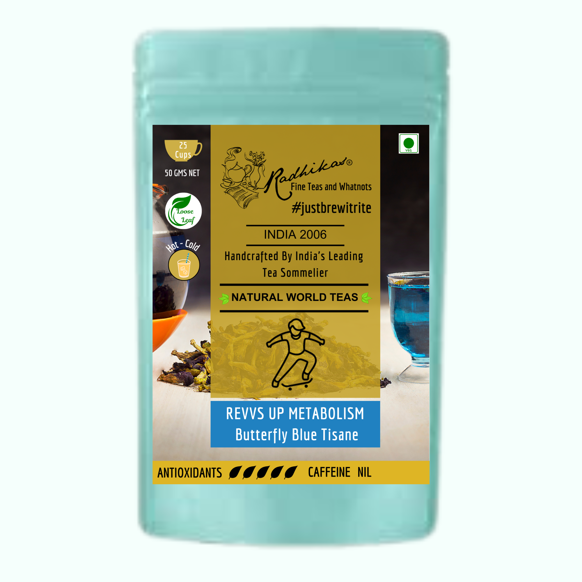 Radhika's Fine Teas Revvs Up Metabolism Butterfly Blue Tisane (50g) | Pure Herbal Tea for Metabolism, Anti-Ageing & Weight Management