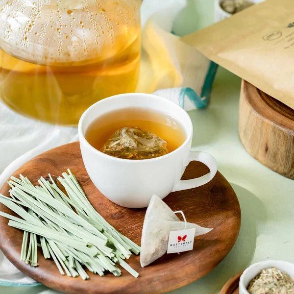 Butterfly Ayurveda Lemongrass Tea – Refreshing Caffeine-Free Herbal Infusion – 20 Tea Bags