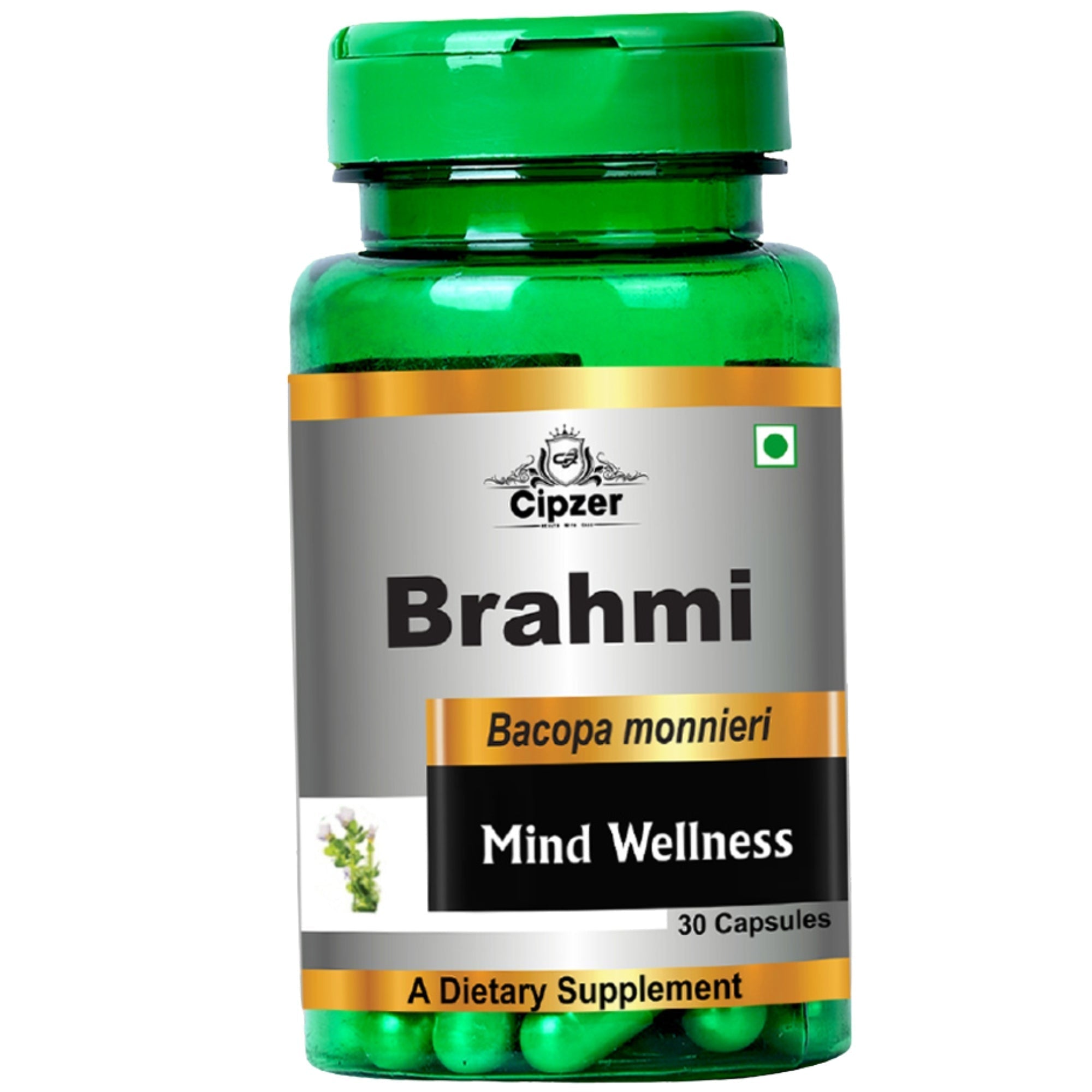 Cipzer Brahmi Capsule for Memory Boost, Brain Health, Focus & Nervous System Support - 30 Capsules