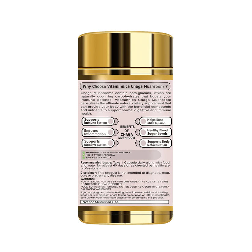 Vitaminnica Chaga Mushroom Capsules - Immune Defense & Superfood Antioxidant, 60 Count
