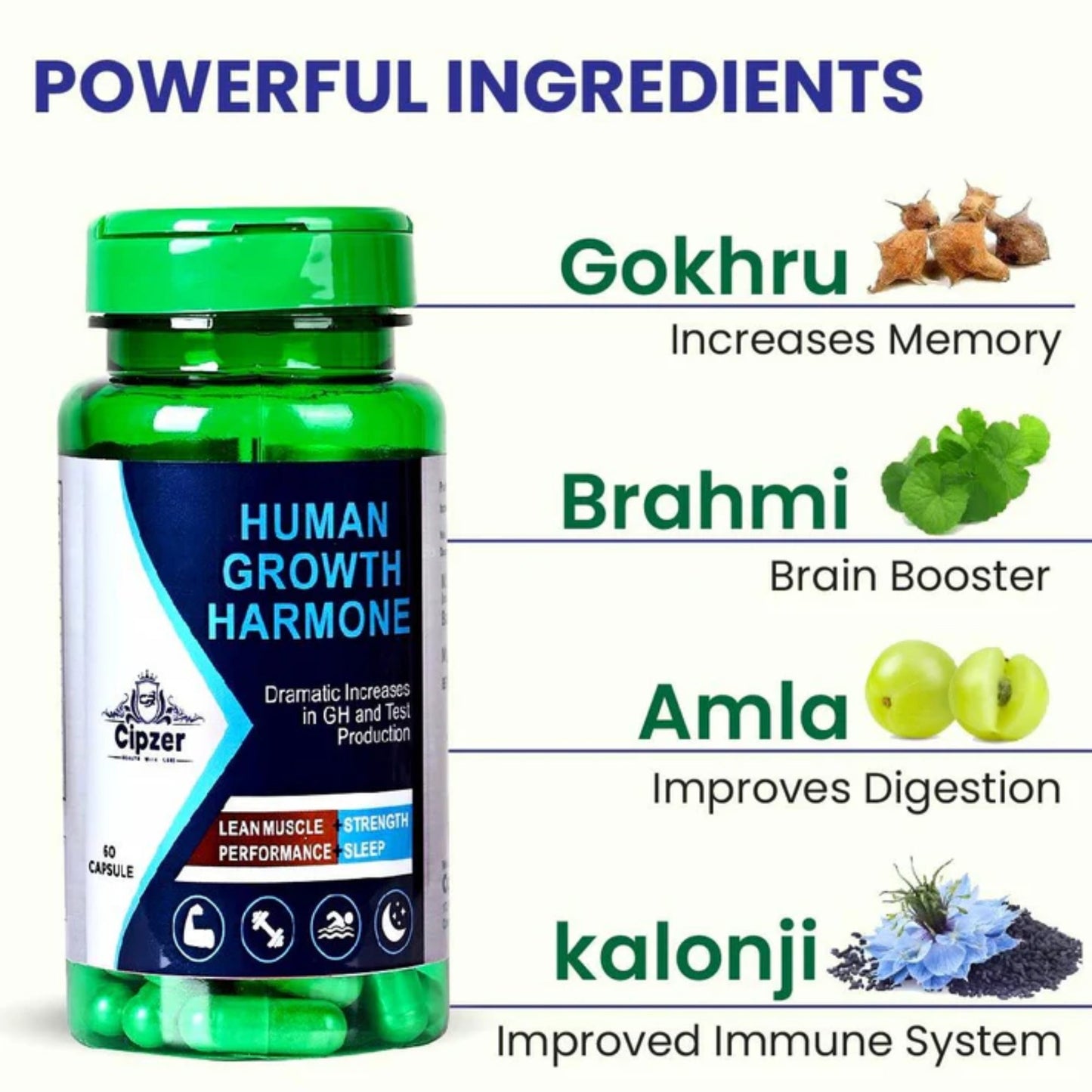 Cipzer Human Growth Hormone 60 Capsules | Herbal HGH Support for Height, Muscle Growth & Vitality