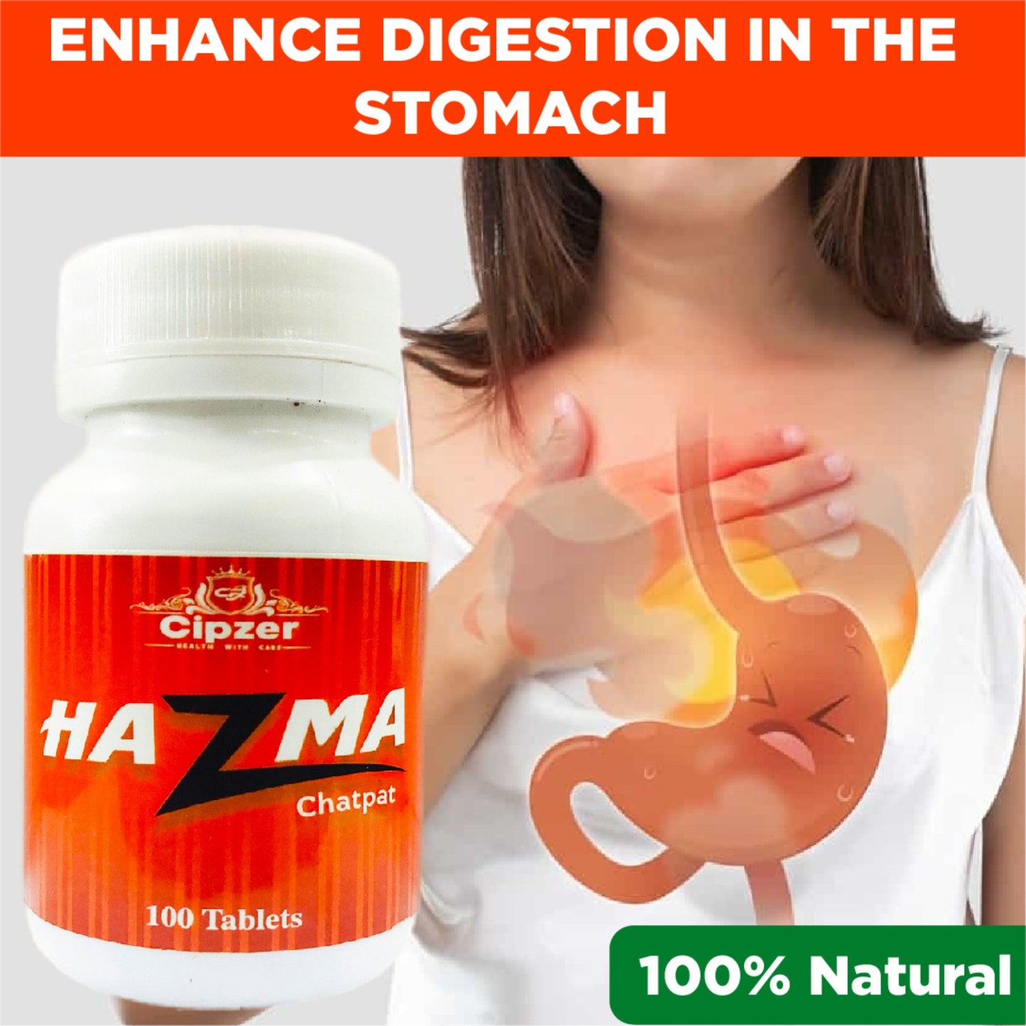 Cipzer Hazma Chatpat Tablets - 100 Tablets | Herbal Digestive Aid for Acidity, Indigestion & Gas Relief