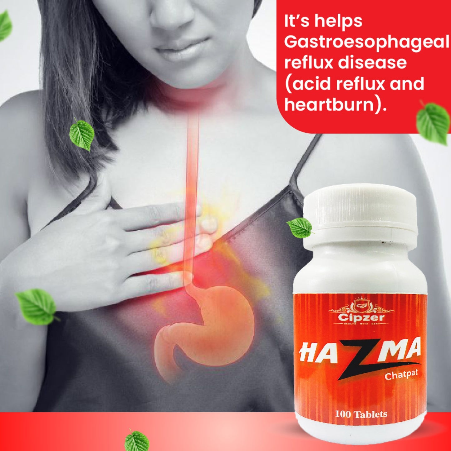 Cipzer Hazma Chatpat Tablets - 100 Tablets | Herbal Digestive Aid for Acidity, Indigestion & Gas Relief