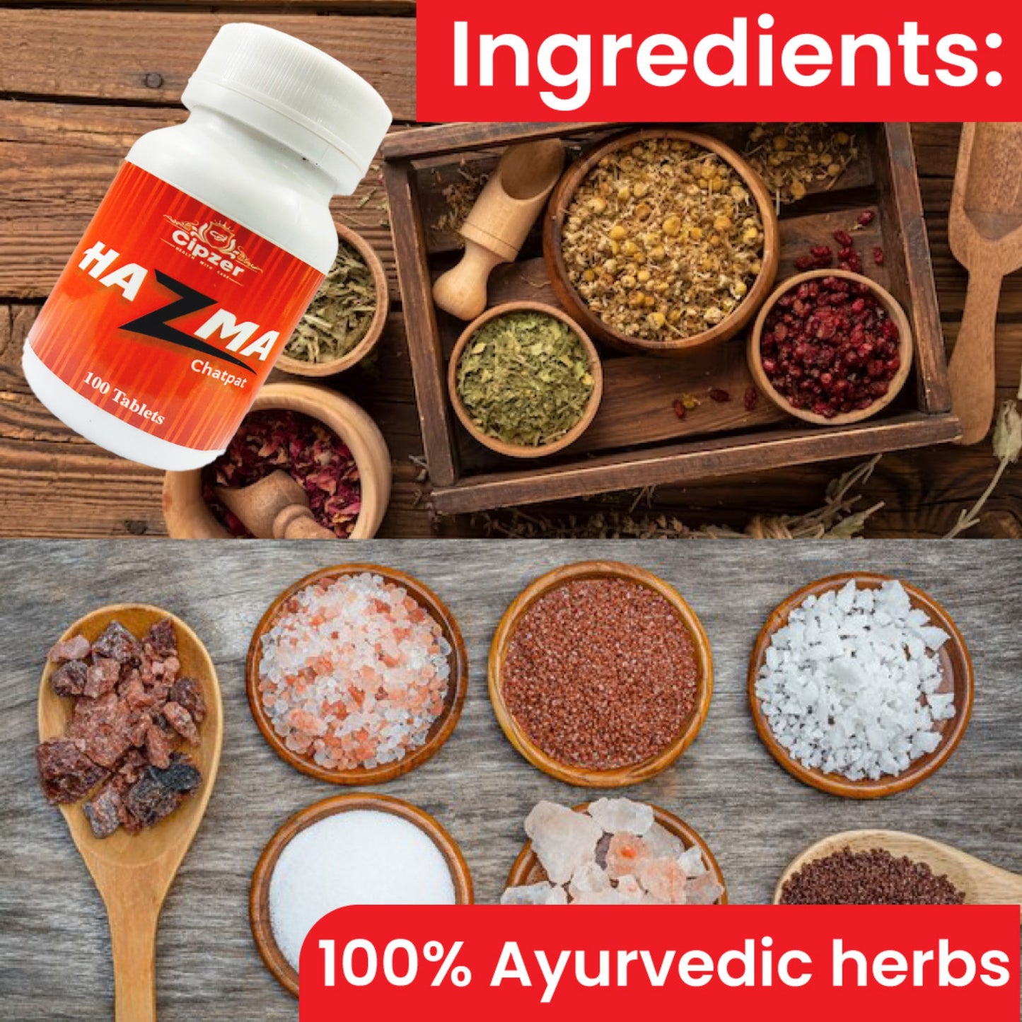 Cipzer Hazma Chatpat Tablets - 100 Tablets | Herbal Digestive Aid for Acidity, Indigestion & Gas Relief