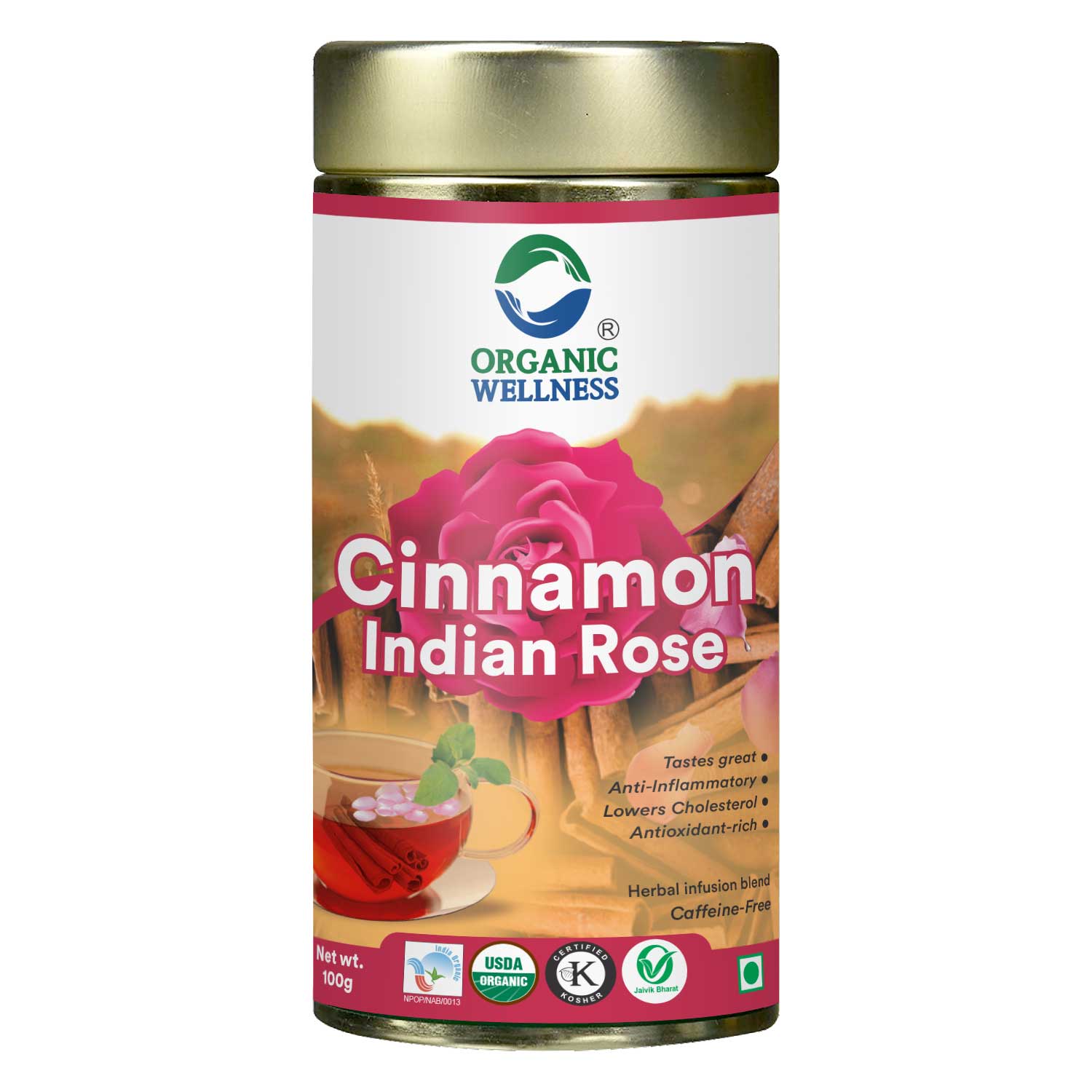 Organic Wellness Cinnamon Indian Rose 100 grams Tin Pack