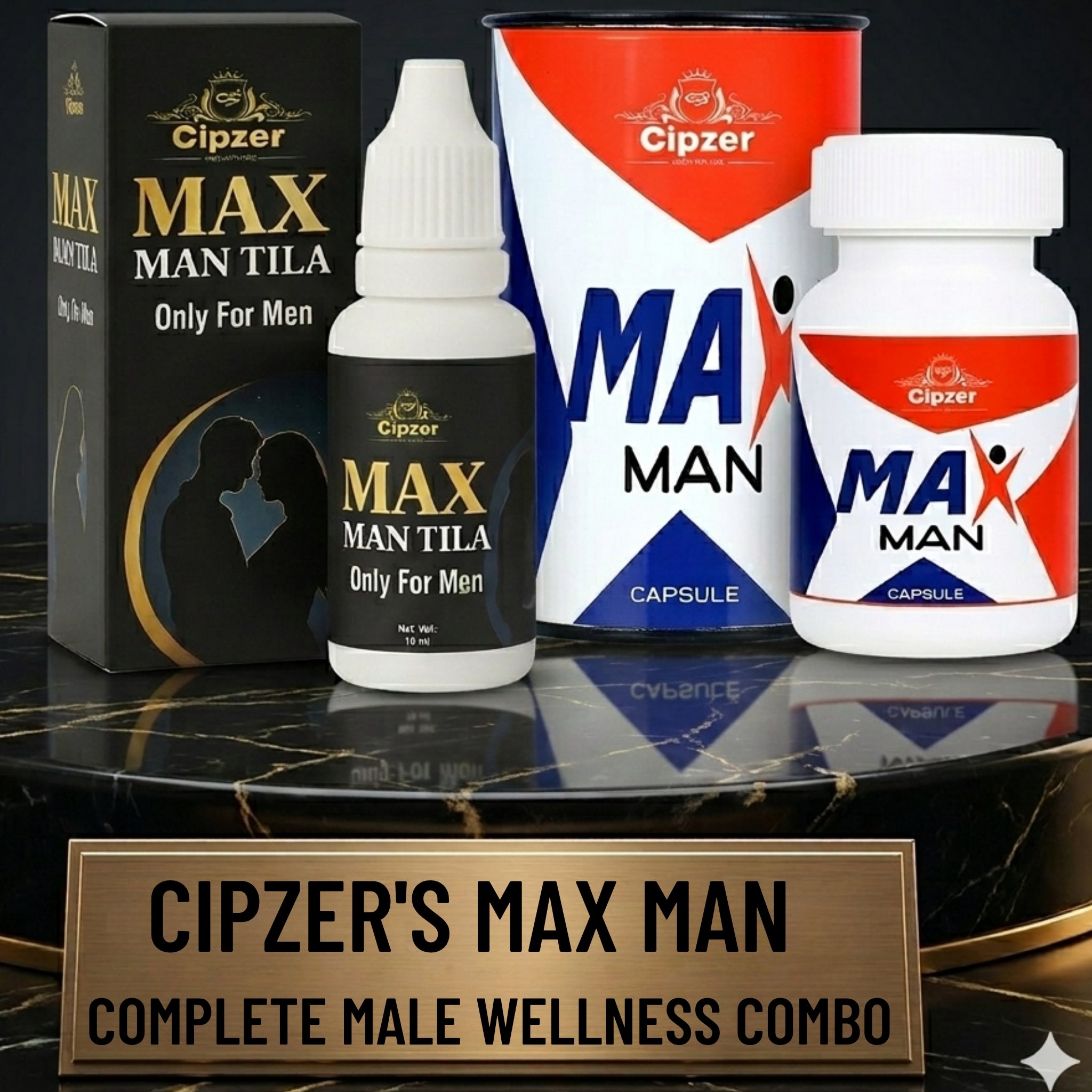 Cipzer Max Man Tila 15ml + Max Man 10 Capsules Combo | Ultimate Stamina, Power & Long-Lasting Performance Booster | Men Vitality & Energy Support Formula