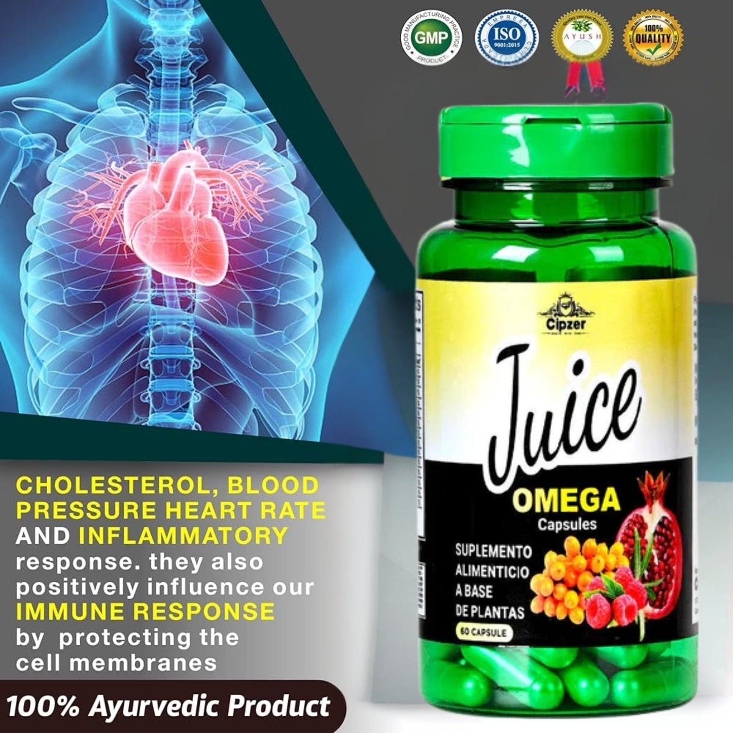 Cipzer Juice Omega 60 Capsules | Herbal Omega Support for Heart, Brain, Joints & Overall Wellness