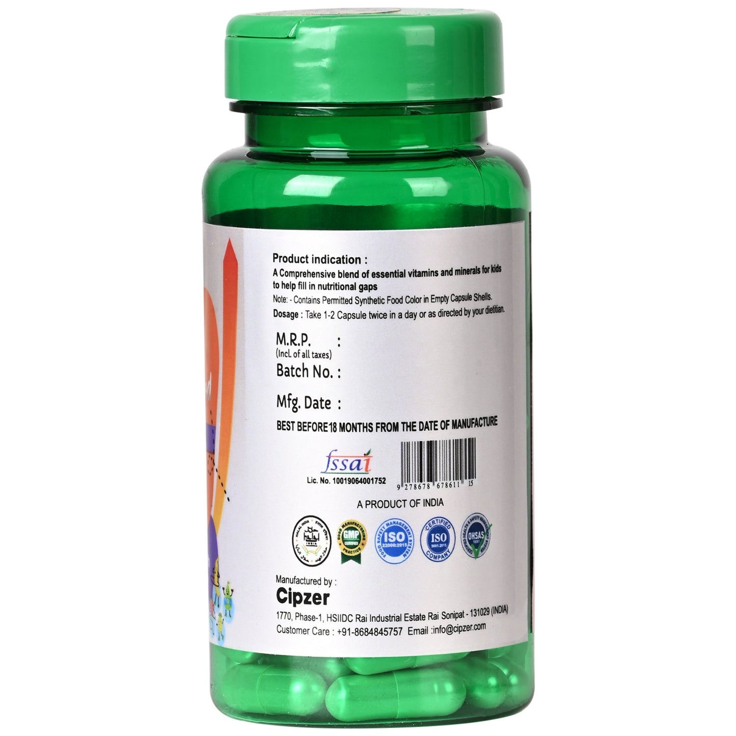 Cipzer Kids Advanced Food 60 Capsules | Herbal Nutrition for Growth, Immunity, Energy & Brain Health