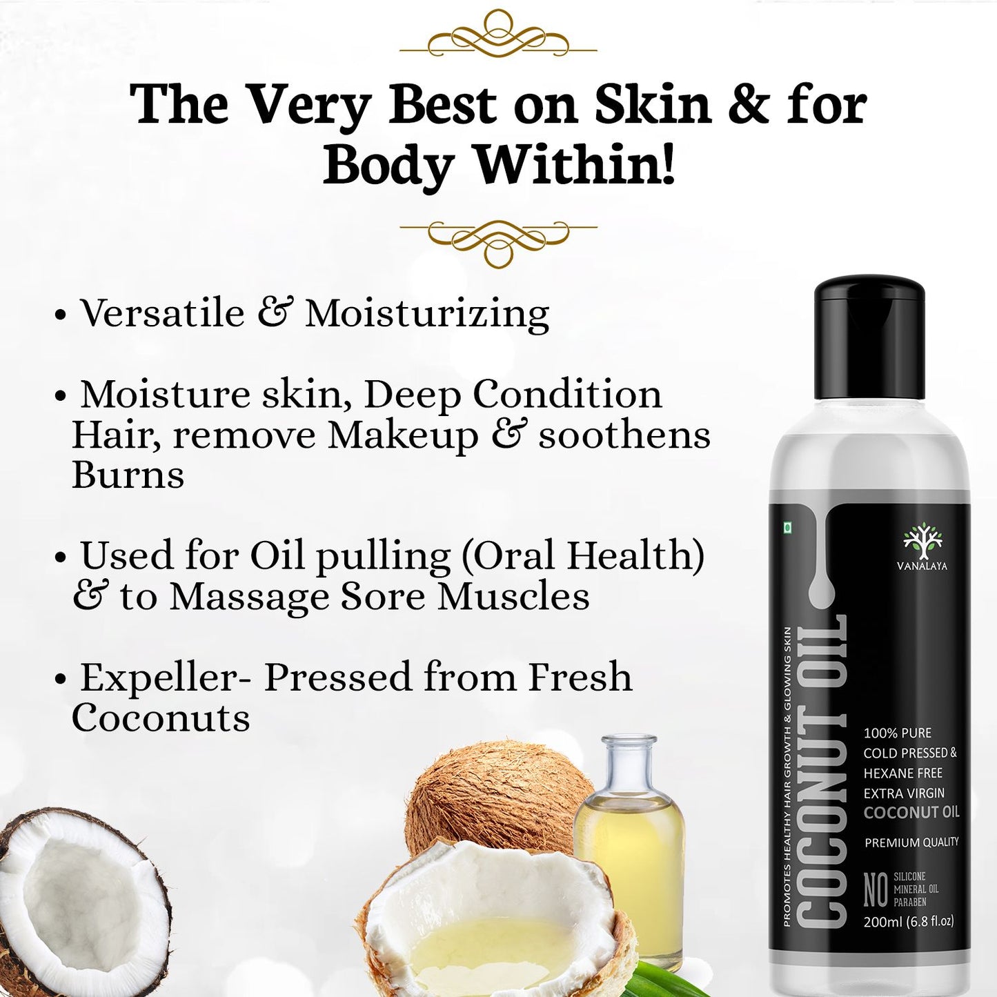 Vanalaya Cold Pressed Virgin Coconut oil Edible oil for Cooking skin Hair and Skin - 200ml