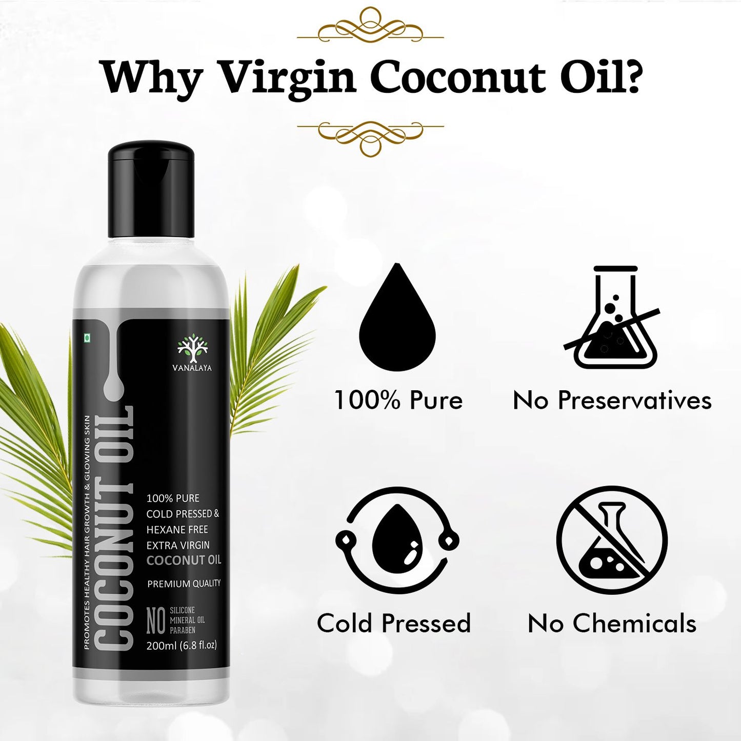 Vanalaya Cold Pressed Virgin Coconut oil Edible oil for Cooking skin Hair and Skin - 200ml