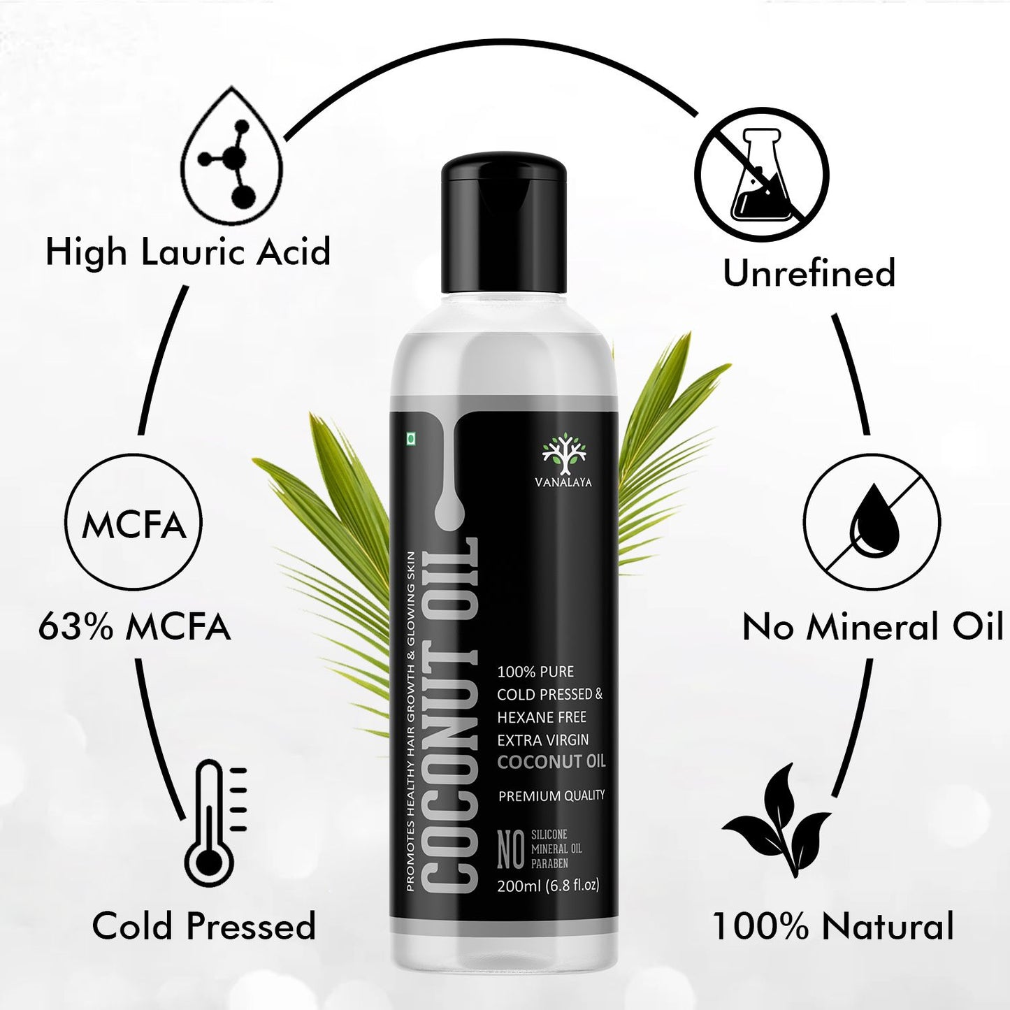 Vanalaya Cold Pressed Virgin Coconut oil Edible oil for Cooking skin Hair and Skin - 200ml