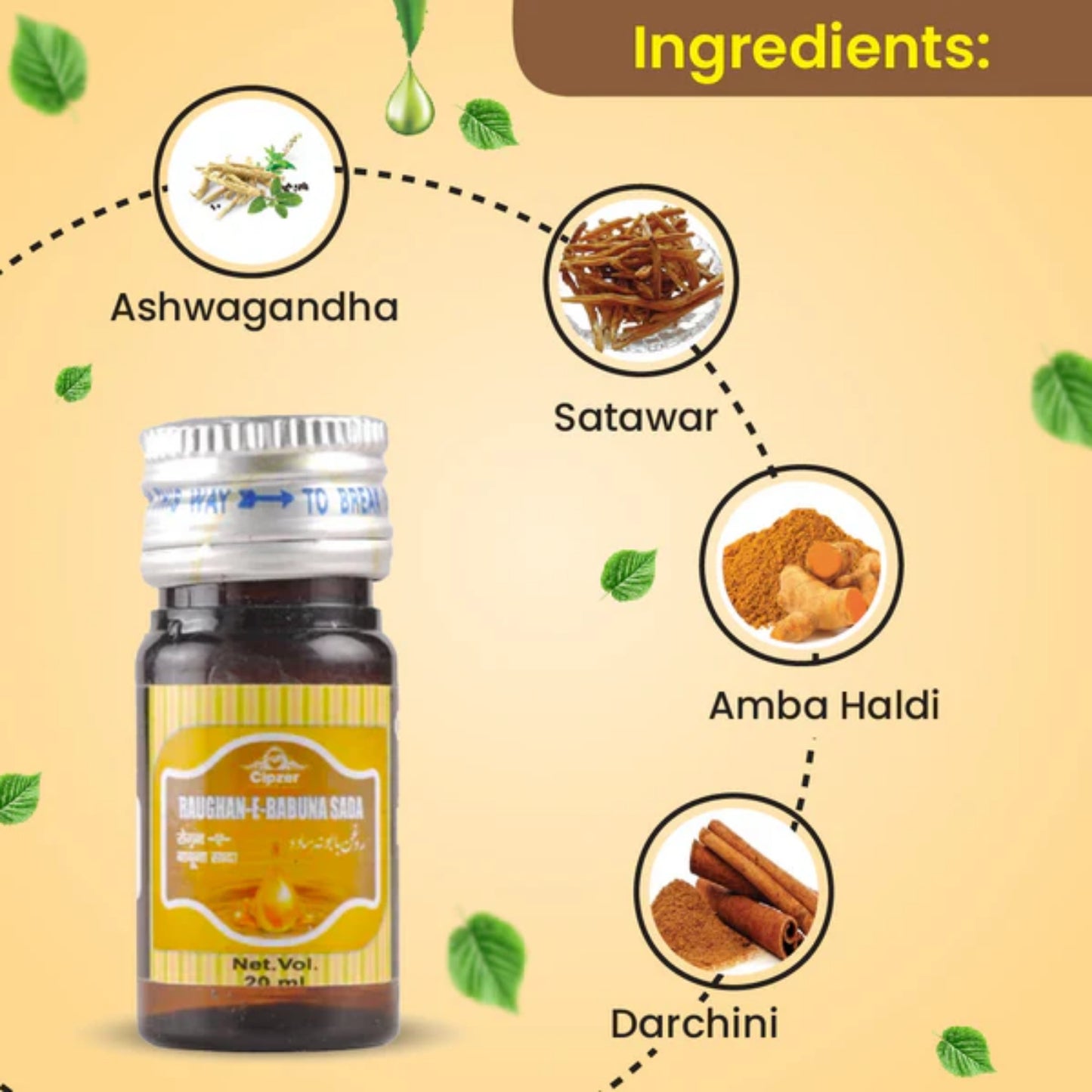 Cipzer Raughan-E-Babuna Sada - 20ml | Herbal Oil for Pain Relief, Massage, Stress & Joint Health