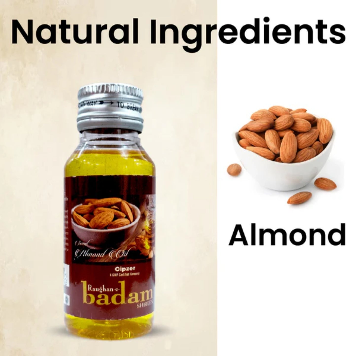 Cipzer Raughan-e-Badam Shireen - 50ml | Pure Almond Oil for Memory, Heart, Skin, Hair & Digestion