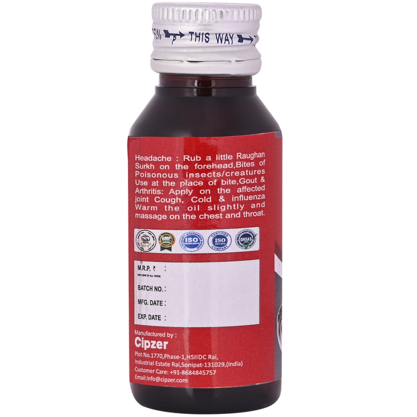 Cipzer Raughan-E-Surkh - 100ml | Herbal Oil for Joint Pain, Muscle Strength, Nerve Support & Vitality