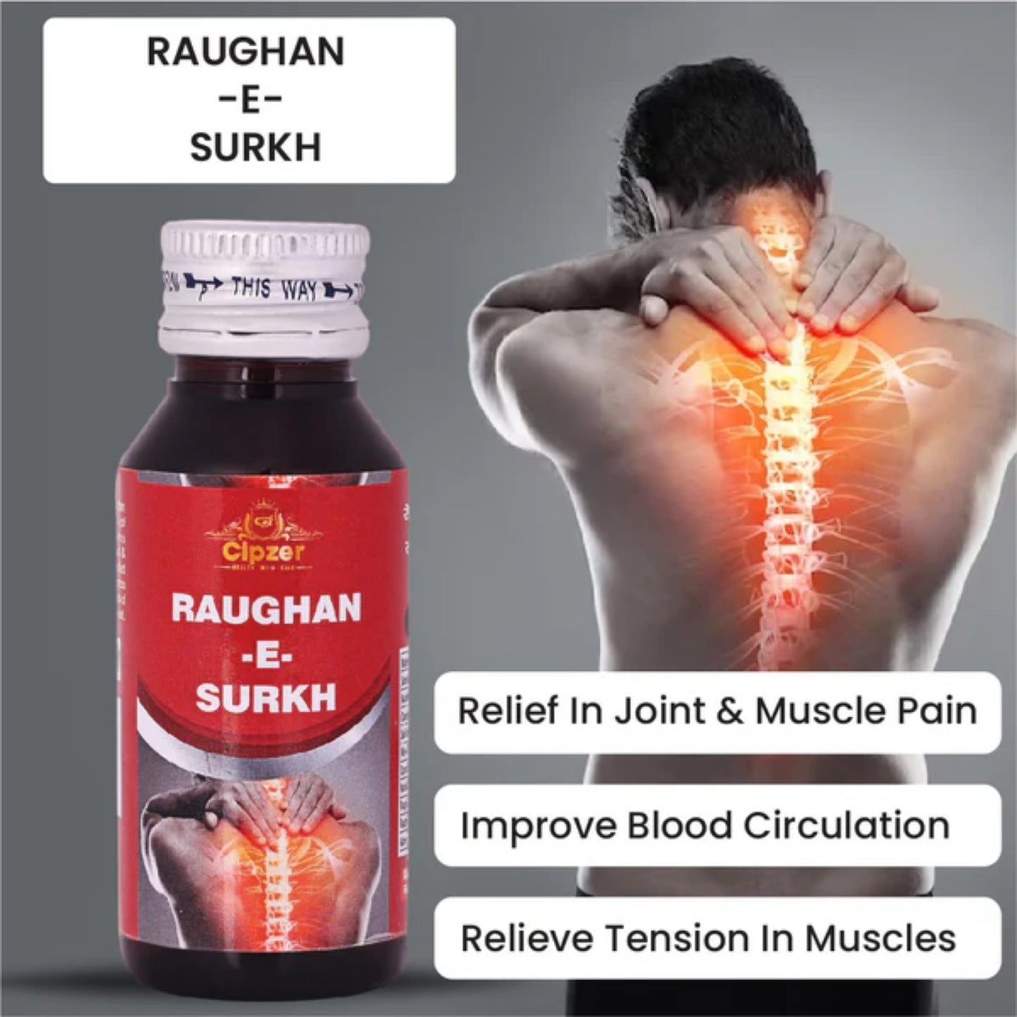 Cipzer Raughan-E-Surkh - 50ml | Herbal Massage Oil for Pain Relief, Muscle Strength & Vitality