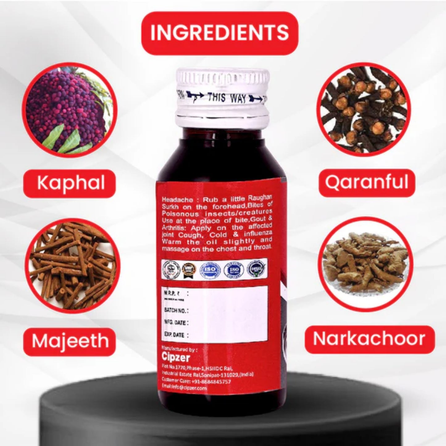 Cipzer Raughan-E-Surkh - 50ml | Herbal Massage Oil for Pain Relief, Muscle Strength & Vitality