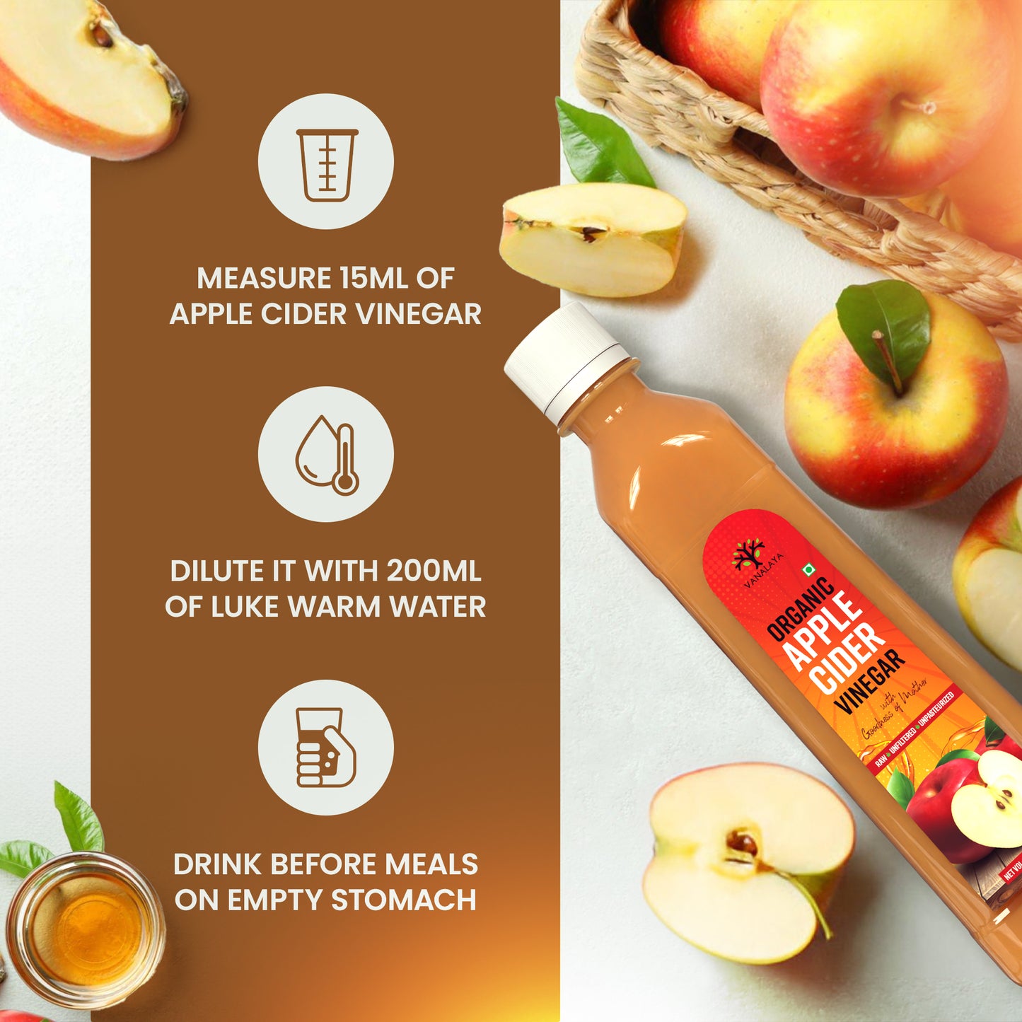 Vanalaya Apple Cider Vinegar Pure, Raw, and Unfiltered - 500ml