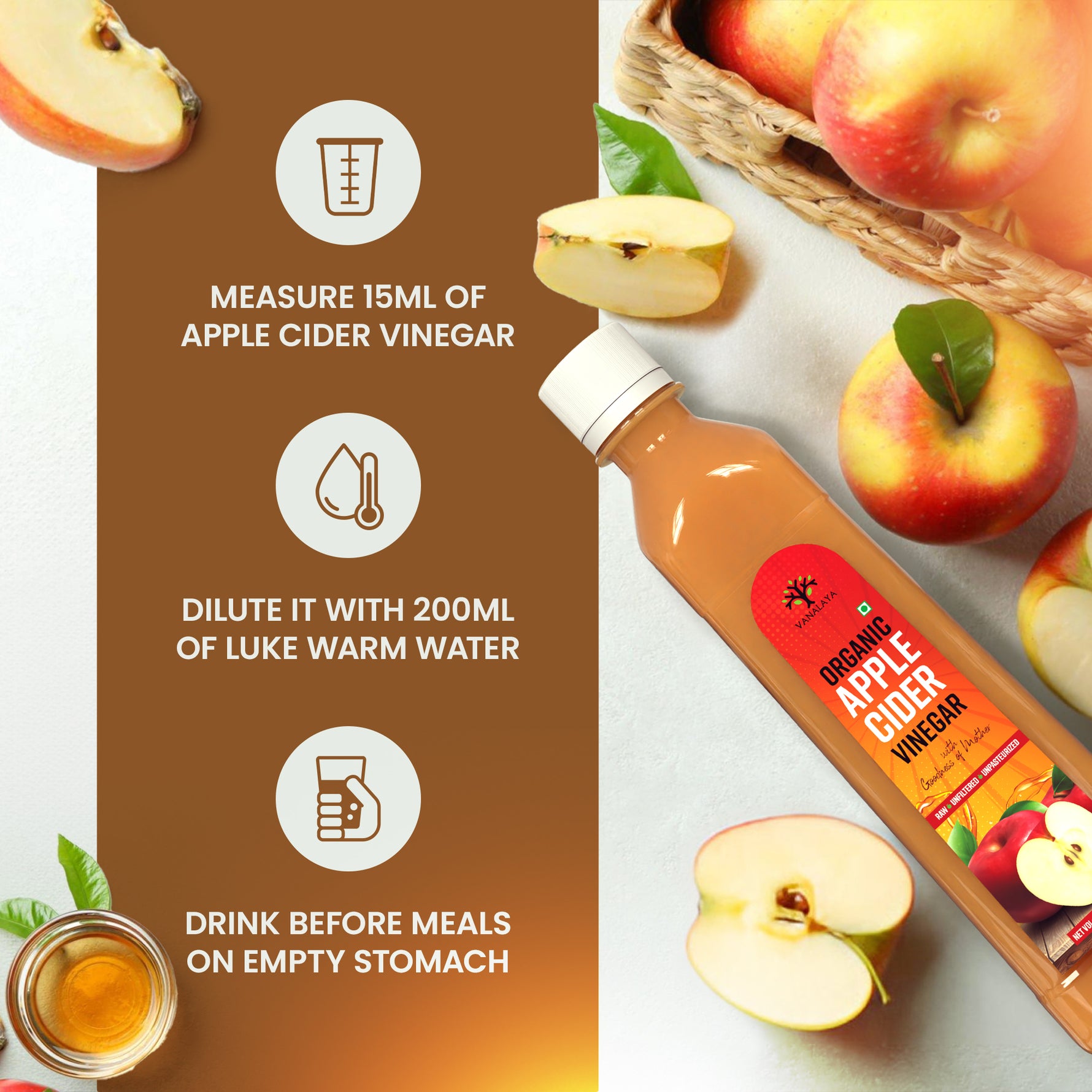 Vanalaya Apple Cider Vinegar - Bio-Fermented Daily Wellness Tonic, 500ml