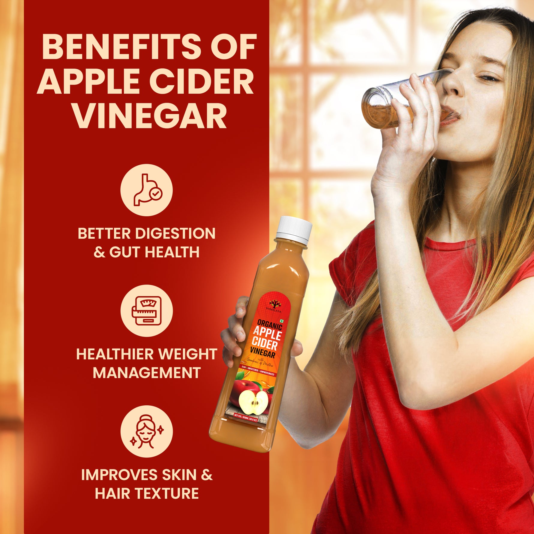 Vanalaya Apple Cider Vinegar - Bio-Fermented Daily Wellness Tonic, 500ml