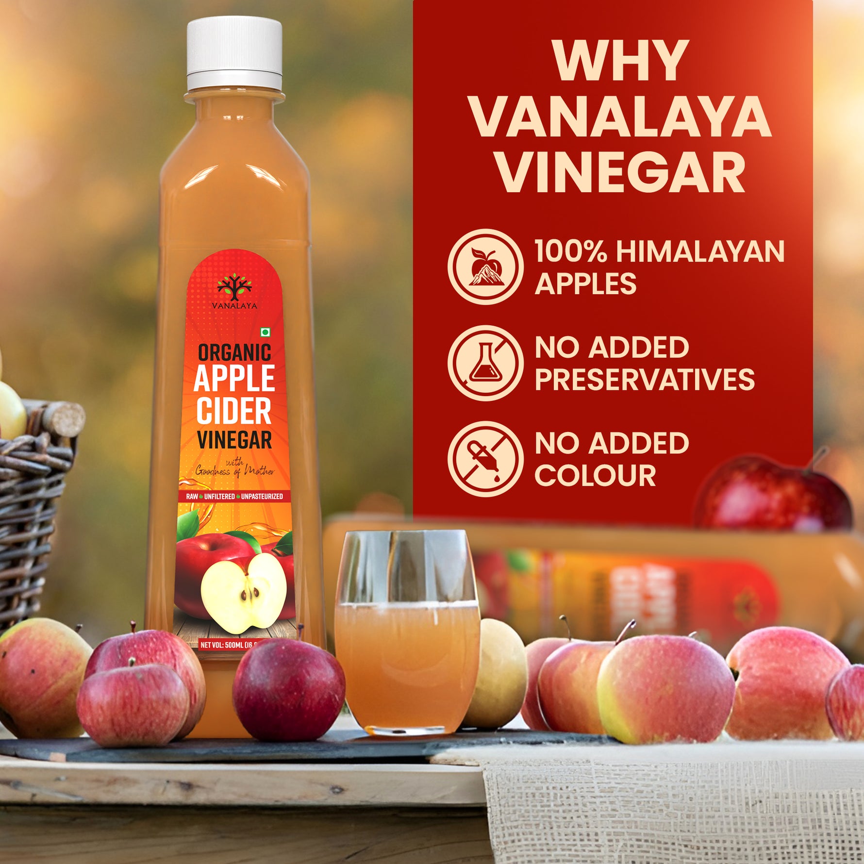 Vanalaya Apple Cider Vinegar - Bio-Fermented Daily Wellness Tonic, 500ml