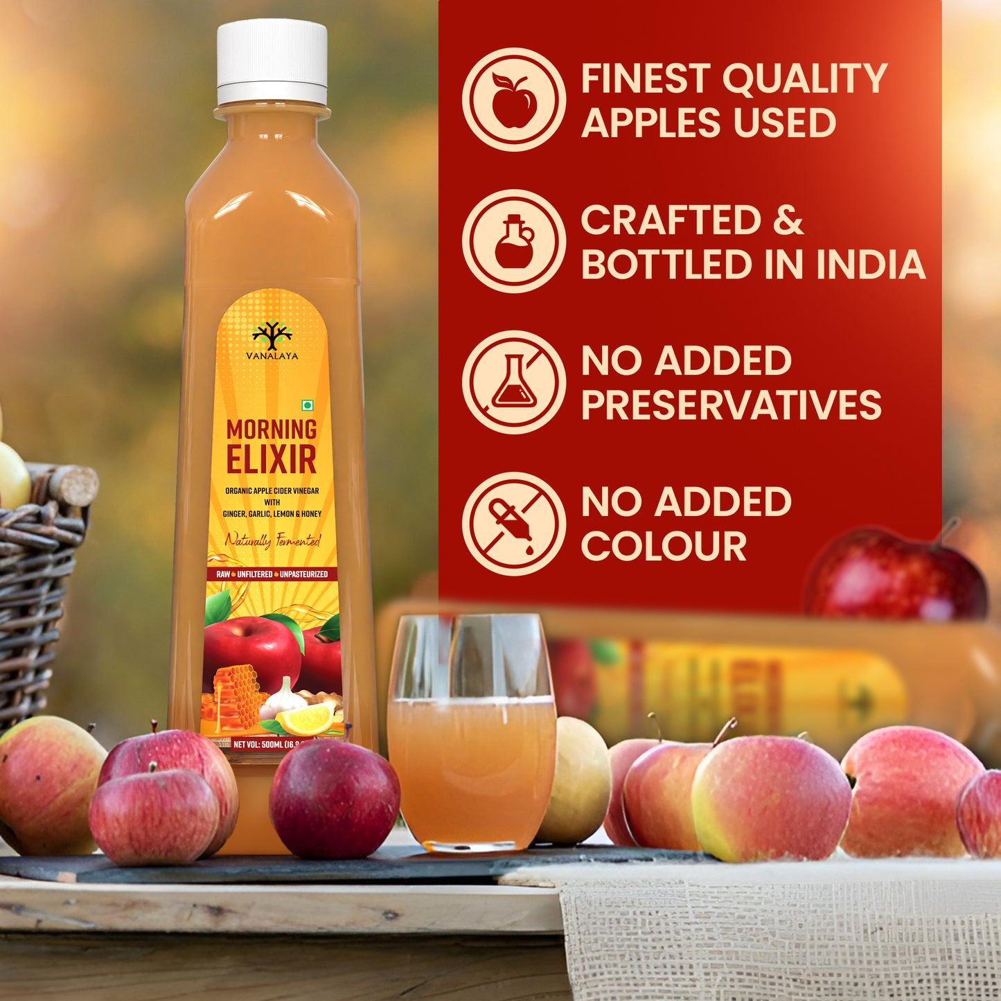 Vanalaya Morning Elixir Apple Cider Vinegar with Ginger, Garlic, Lemon & Honey 500ml