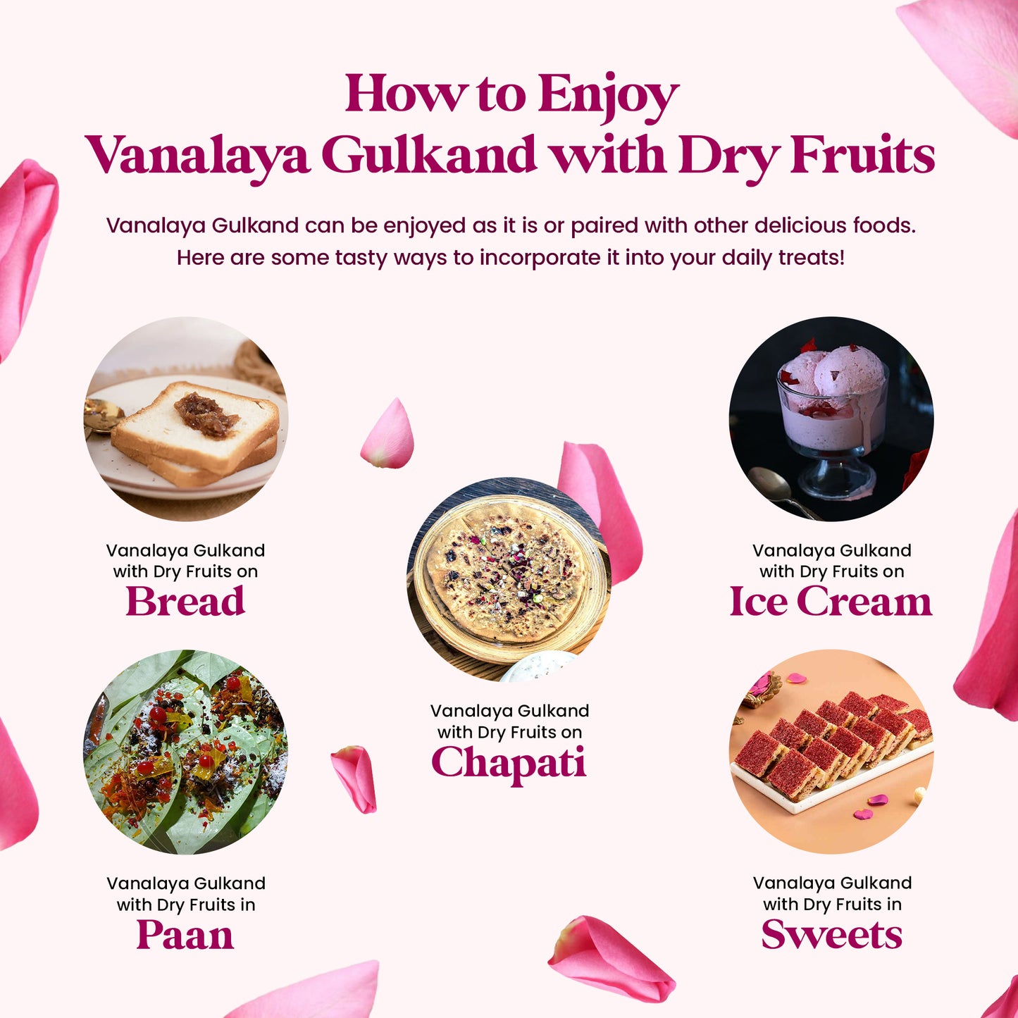 Vanalaya Natural Organic Dry Gulkand Prepared Using Sun Cooked Damask Rose Along with Dry Fruits