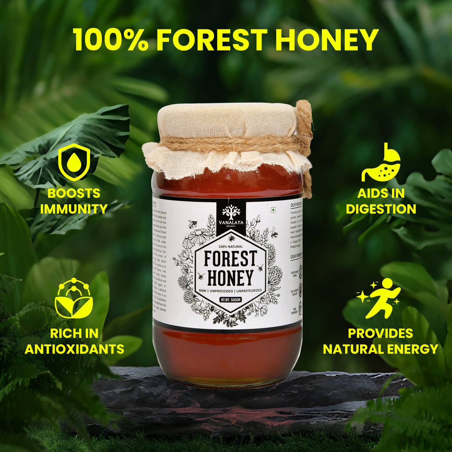 Vanalaya 100% Natural Forest Honey - Raw, Unprocessed, Unpasteurized, Pure Honey