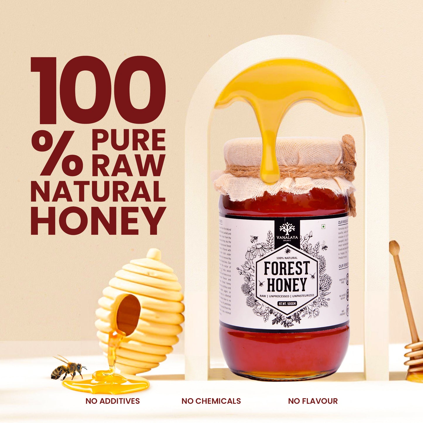 Vanalaya 100% Natural Forest Honey - Raw, Unprocessed, Unpasteurized, Pure Honey