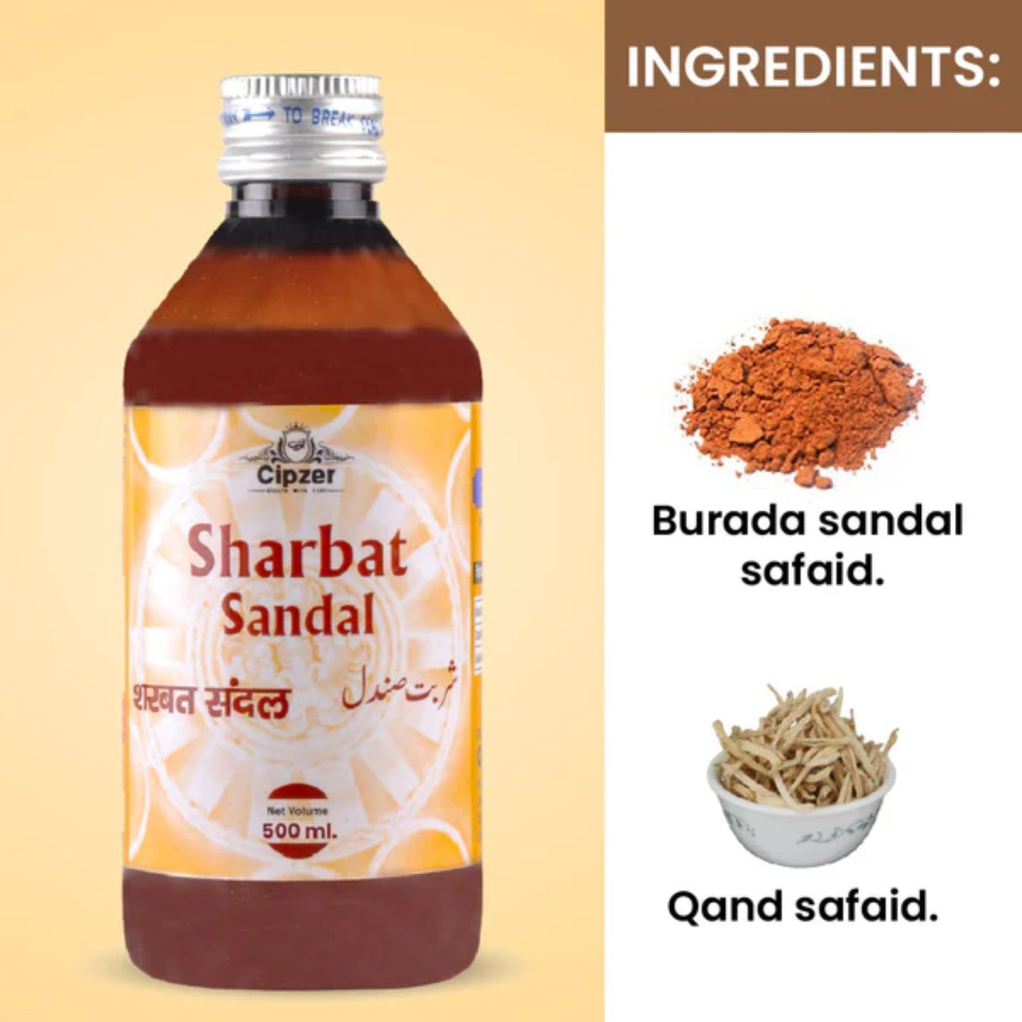 Cipzer Sharbat Sandal 500 ML | Natural Cooling Syrup for Heart, Liver, Urinary & Skin Health