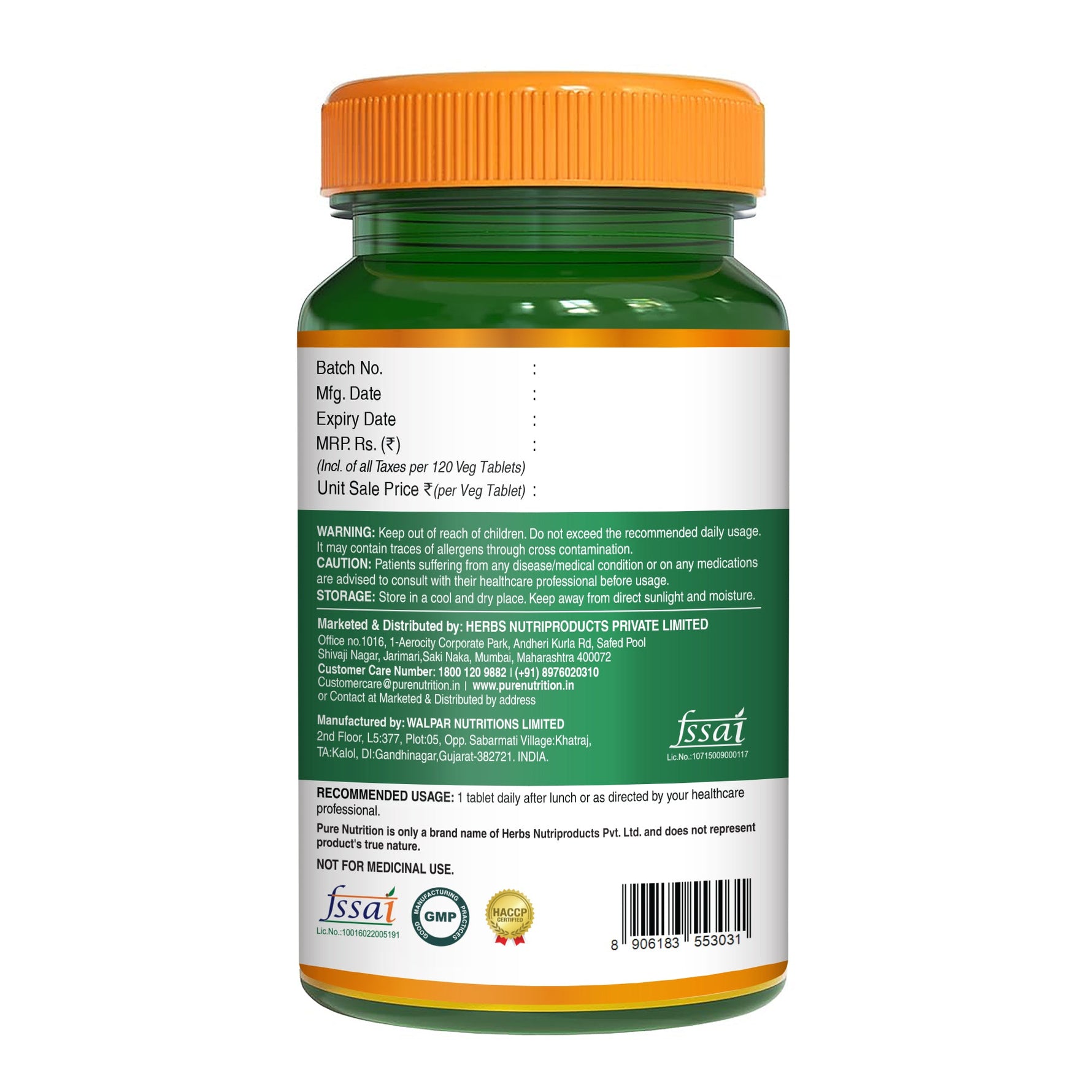 Pure Nutrition Curcumin Turmeric Extract 1200mg Veg Tablet - 120 Tablets