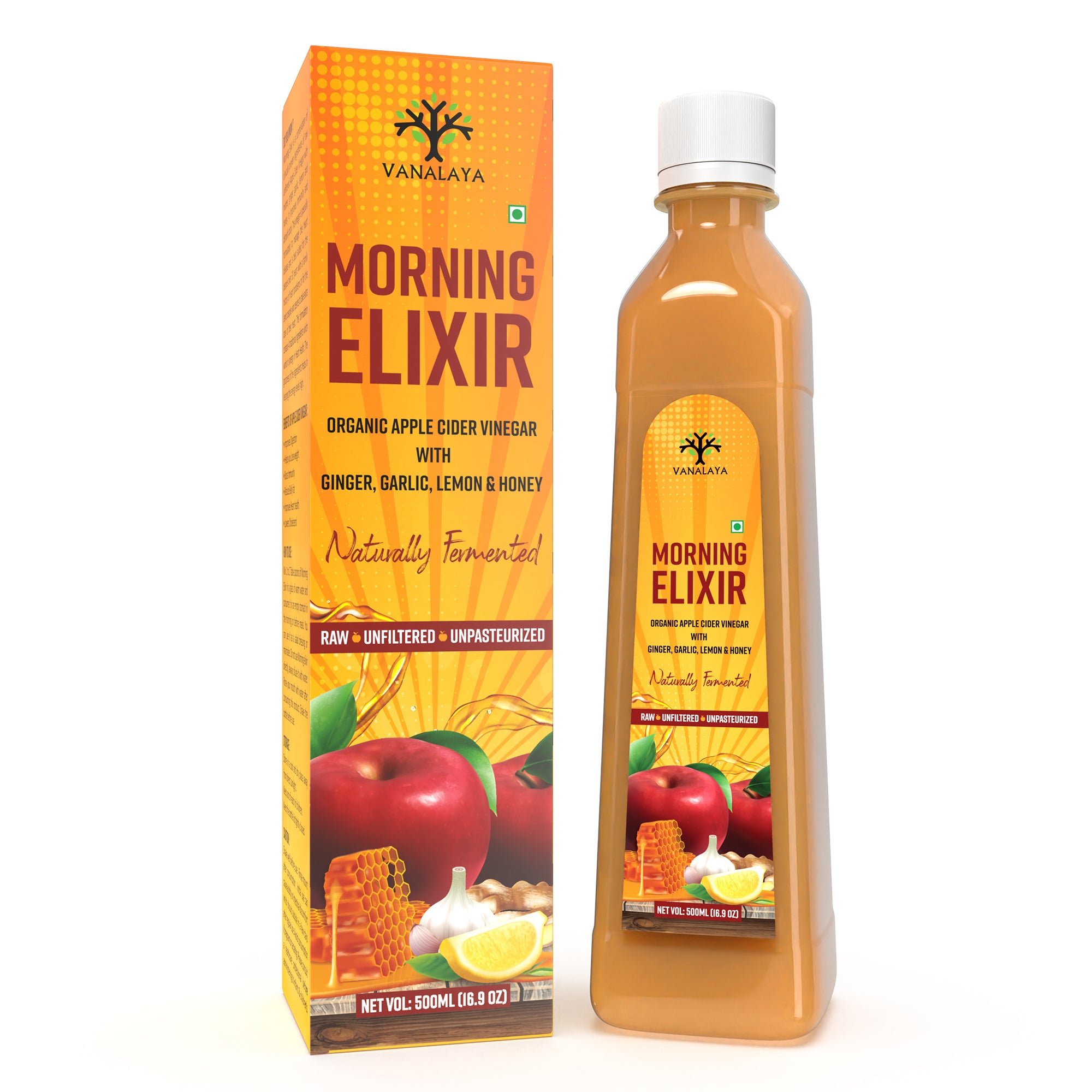 Vanalaya Morning Elixir Apple Cider Vinegar with Mother - Ginger Garlic Lemon Honey (500ml)