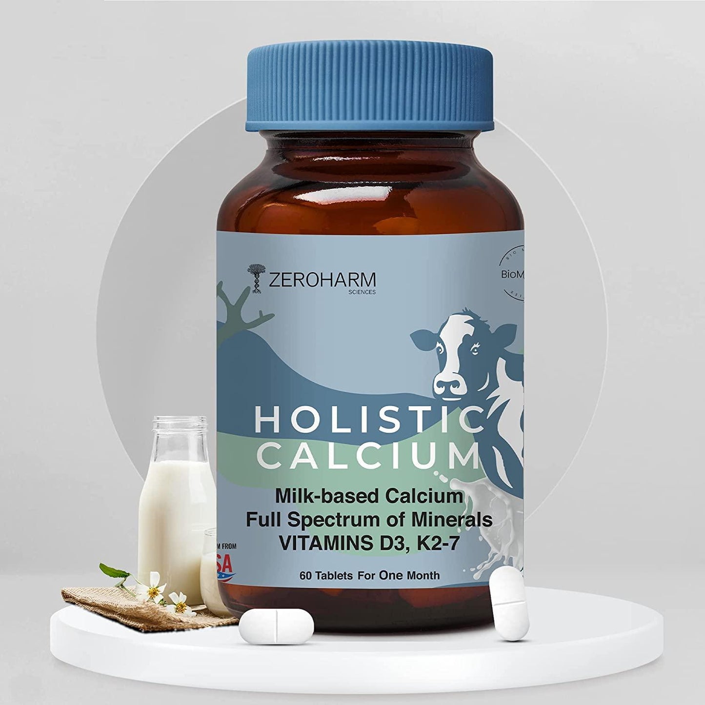 Zeroharm Holistic Calcium Tablet for Joint Support, Bone Strength and Reduce Risk of Osteoporosis - 60 Tablets