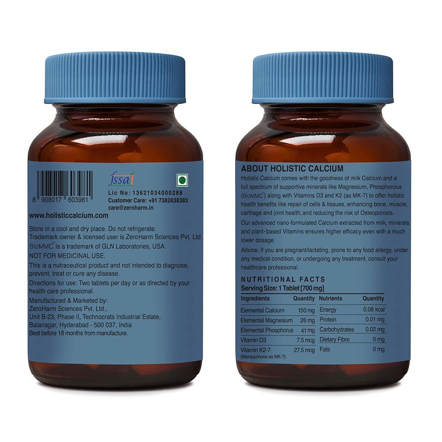 Zeroharm Holistic Calcium Tablet for Joint Support, Bone Strength and Reduce Risk of Osteoporosis - 60 Tablets