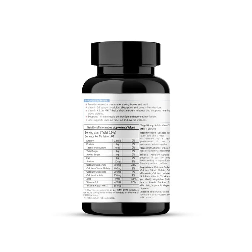 Vitalmins Calcium D3 K2 MK-7 Tablets for Optimal Bone Health, Joint Support & Cardiovascular Wellness – 60 Tablets