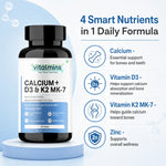 Vitalmins Calcium D3 K2 MK-7 Tablets for Optimal Bone Health, Joint Support & Cardiovascular Wellness – 60 Tablets