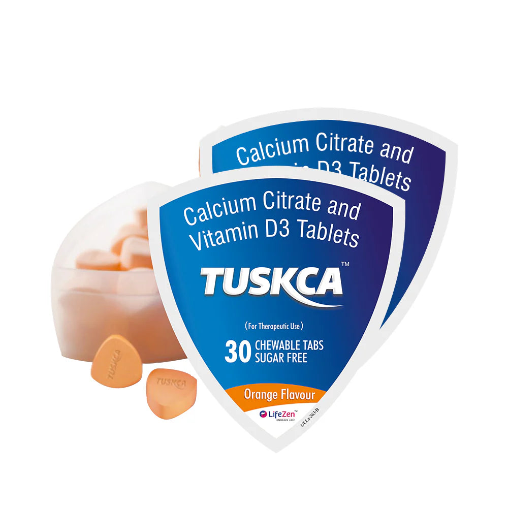 Lifezen Tuskca Calcium with Vitamin D3 – Orange Flavour 30 Chewable Tablets (Pack Of 2), Ideal Supplement for Bone Health & Joint Support for Men & Women