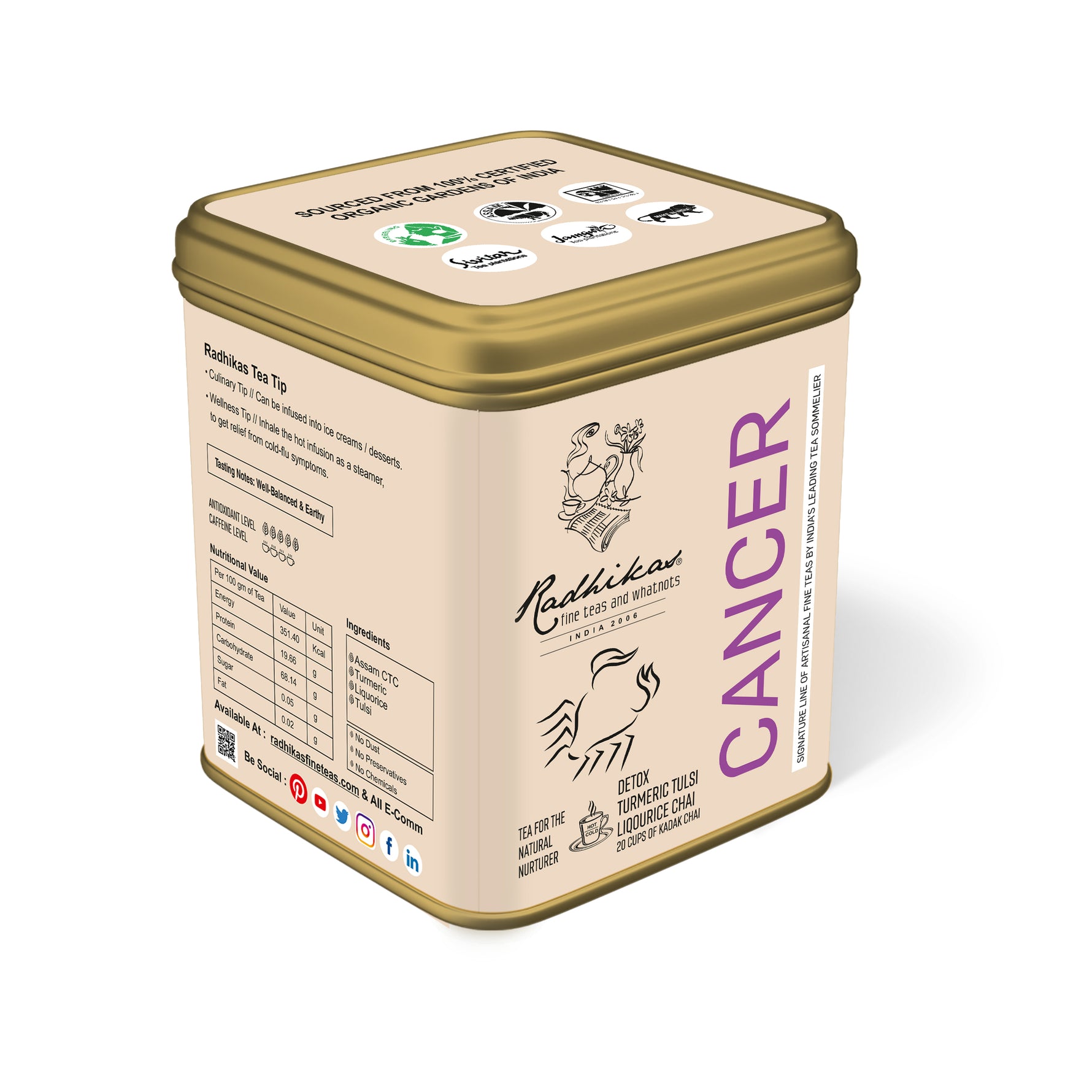 Radhikas Fine Teas Cancer Turmeric Tulsi Liquorice Tea - 100gm