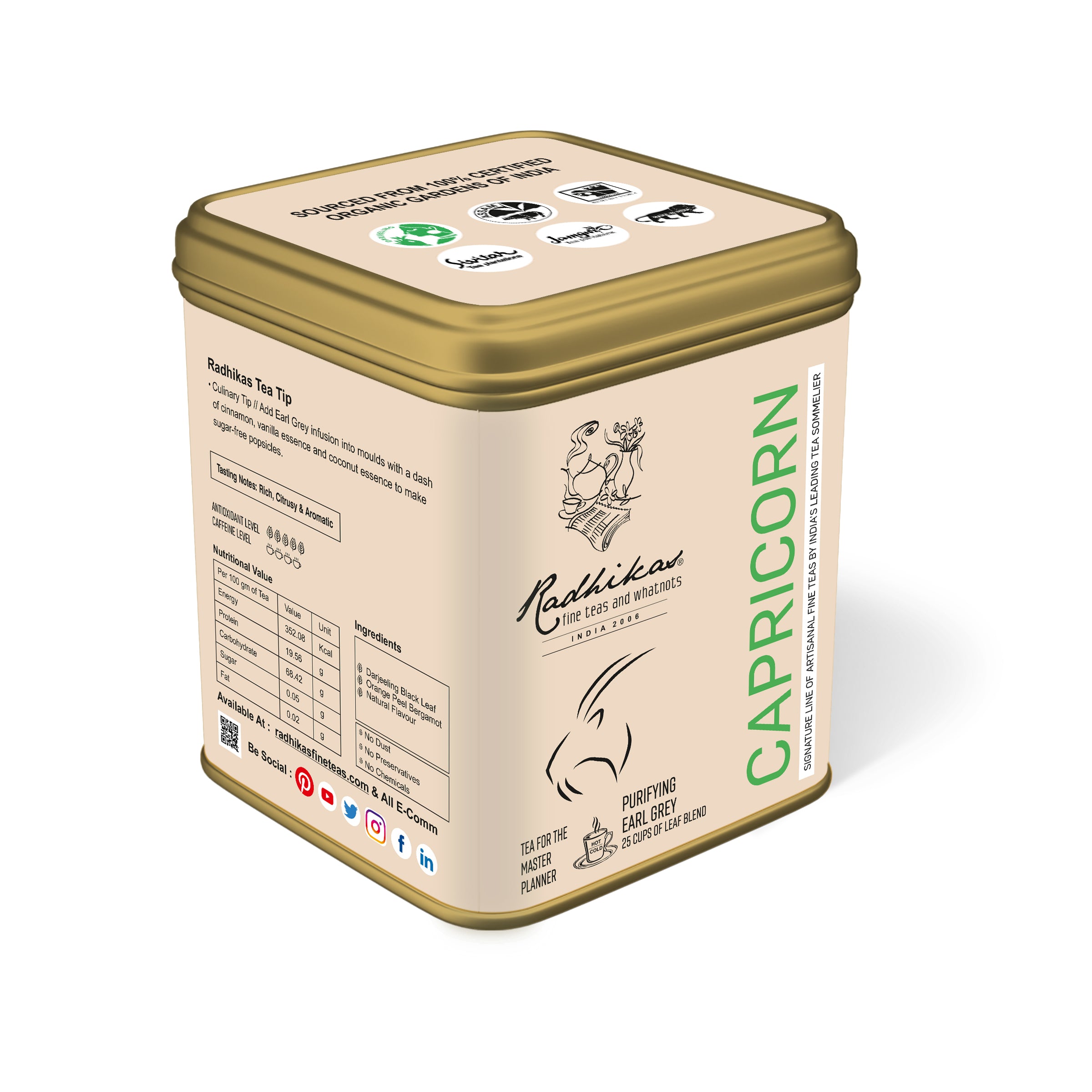 Radhikas Fine Teas Capricorn Earl Grey Tea - Zodiac Collection Master Planner Blend - 50gm