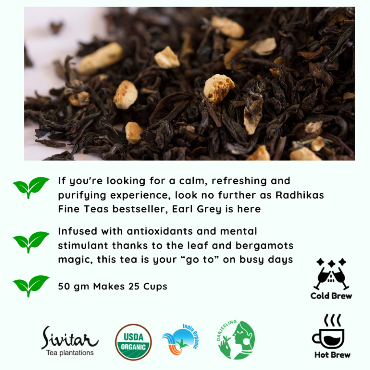 Radhikas Fine Teas Capricorn Earl Grey Tea - Zodiac Collection Master Planner Blend - 50gm