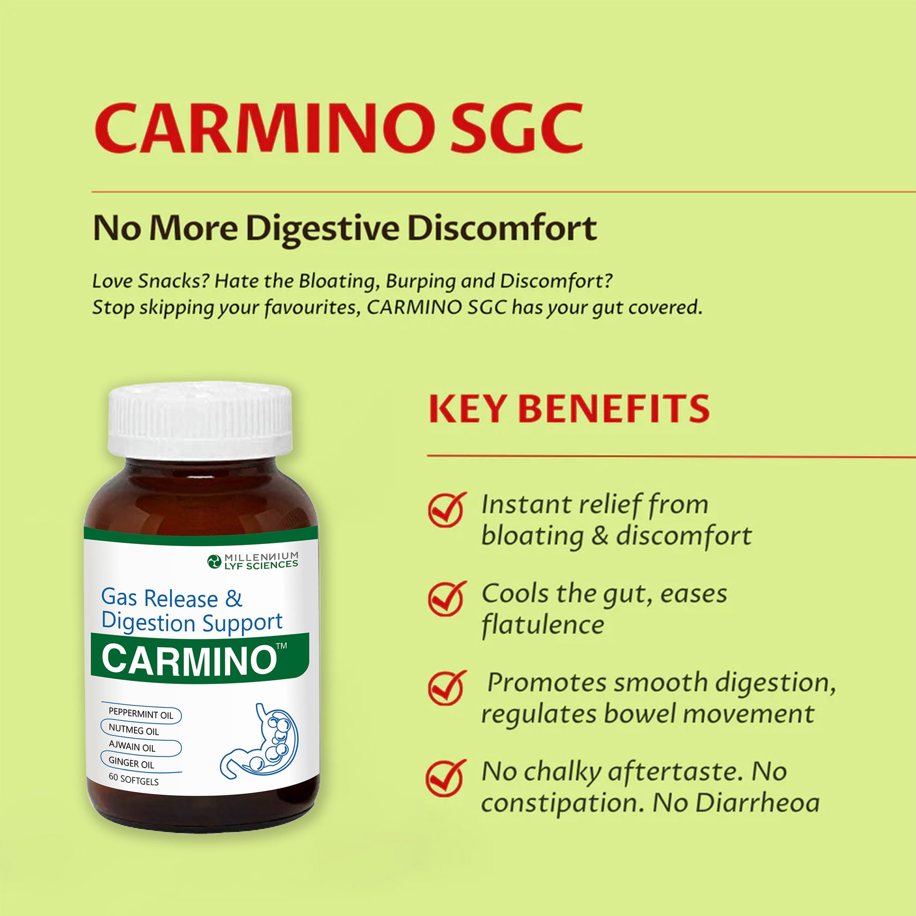 Millennium Herbal Care Carmino Soft Gel Capsule - 60 Capsules (Bottle Pack)