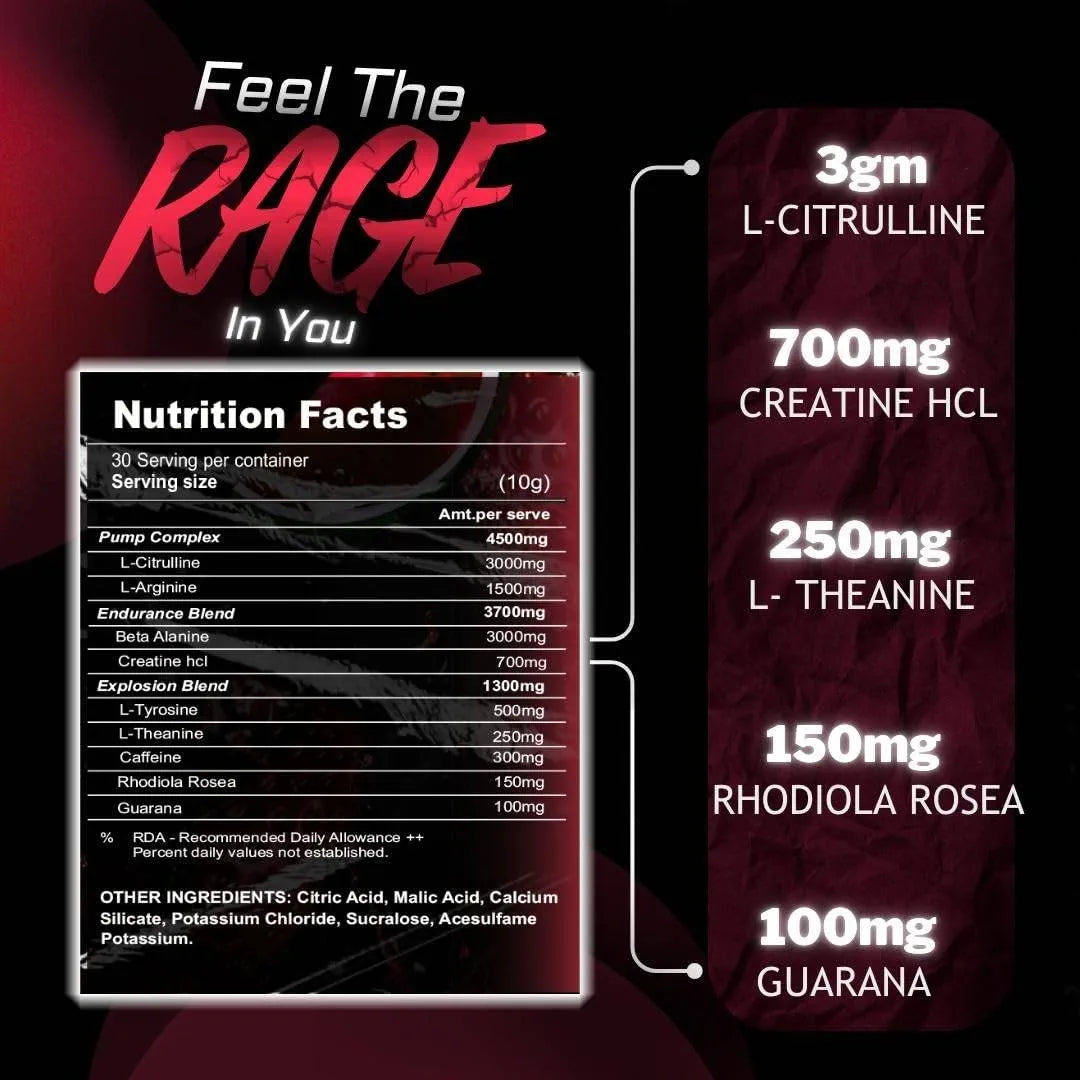 Muscle Asylum F9 Ultimate Pre-Workout Supplement, Berry Punch Flavour, 300g, 30 Servings with Creatine, Beta Alanine and Caffeine